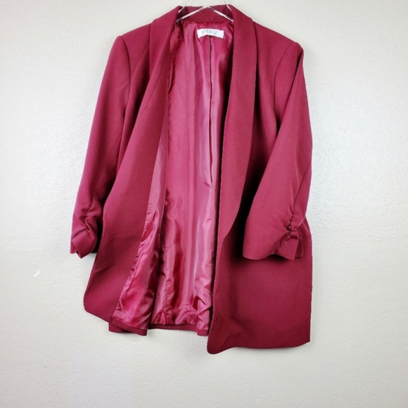 Open Front Ruched Sleeve Red Blazer Shacket Jacket Coat Vintage - Picture 1 of 9
